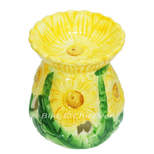 Duftlampe Sonnenblumen Keramik Aromalampe Duftstövchen gelb grün 4174